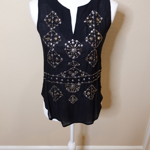 Lucky Brand Black Beaded Sleeveless Top - Picture 2 of 13
